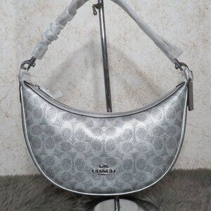 Coach Metallic Signature Aria Shoulder Bag (Silver)